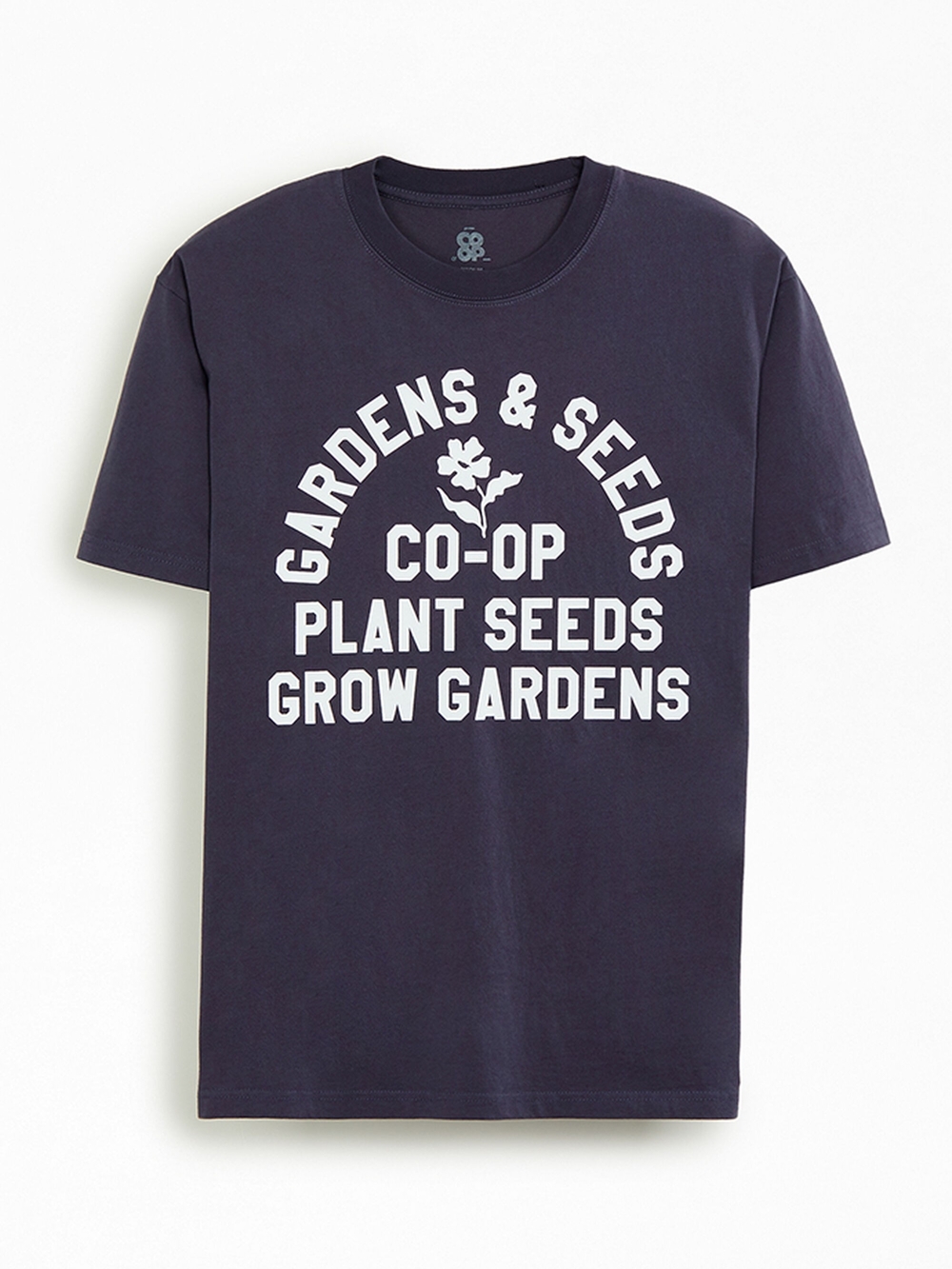 PacSun Navy Graphic 'Gardens & Seeds' Short Sleeve Tee - White Print